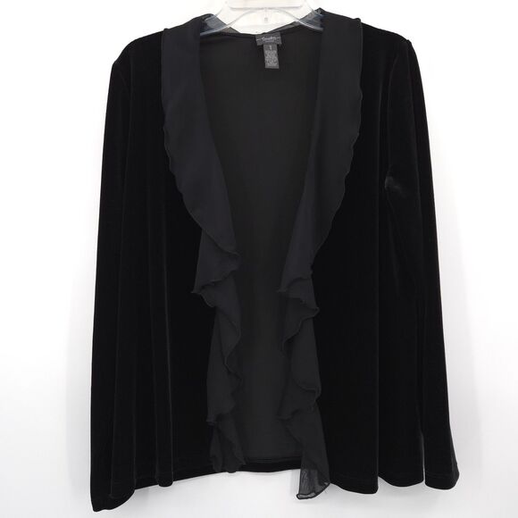 Chico's Travelers velvet ruffle open jacket Size 1 (M) black long sleeve evening - Picture 1 of 8